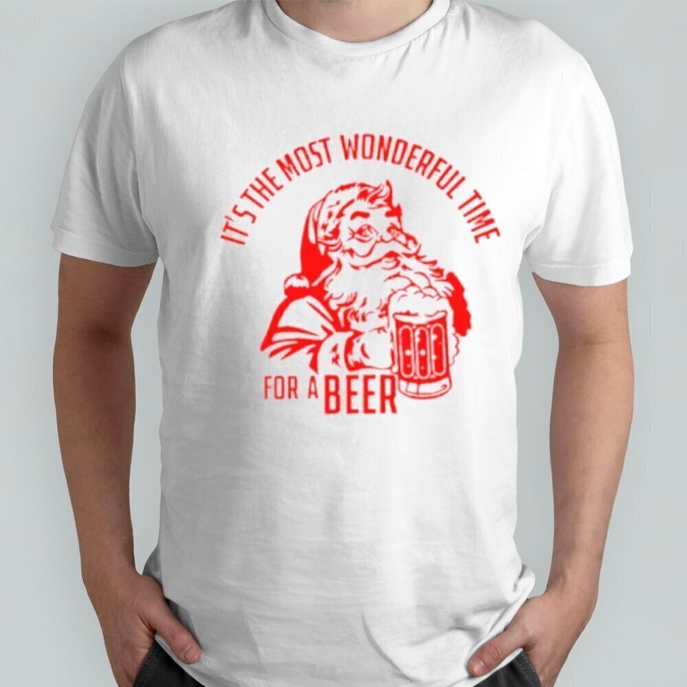 Its The Most Wonderful Time For A Beer Santa Funny Christmas Graphic T-Shirt